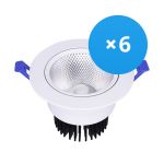 Lot 6x Spot Encastrable LED Ronde Inclinable 15W 1200lm 60D - 930 Blanc Chaud | 135mm - Diamètre 110mm - UGR <19